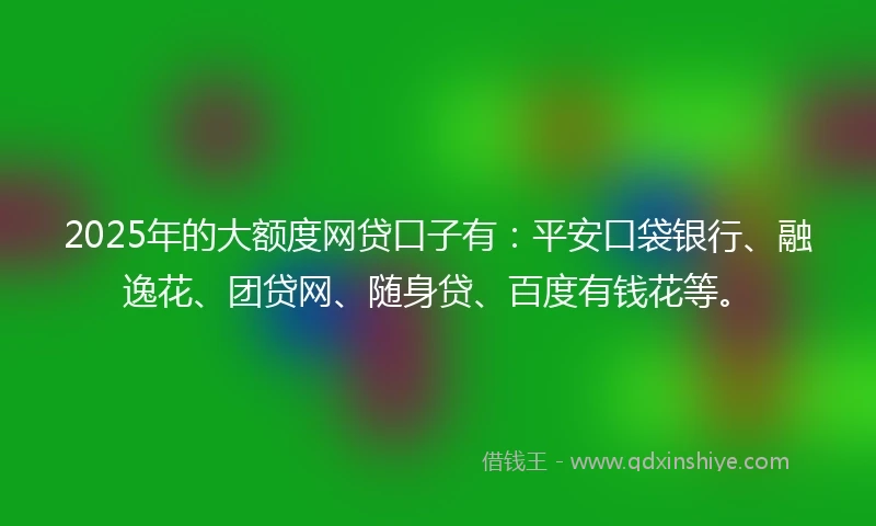 2025年的大额度网贷口子有：平安口袋银行、融逸花、团贷网、随身贷、百度有钱花等。