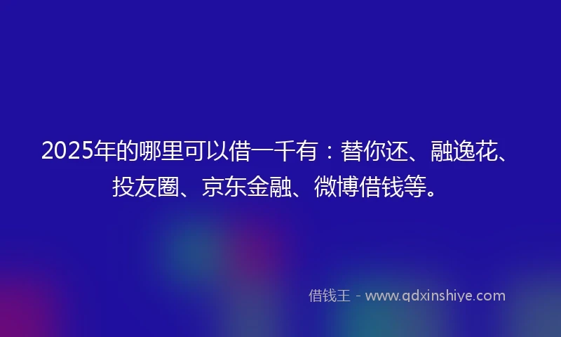 2025年的哪里可以借一千有：替你还、融逸花、投友圈、京东金融、微博借钱等。