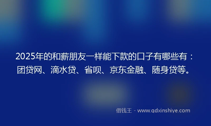 2025年的和薪朋友一样能下款的口子有哪些有：团贷网、滴水贷、省呗、京东金融、随身贷等。