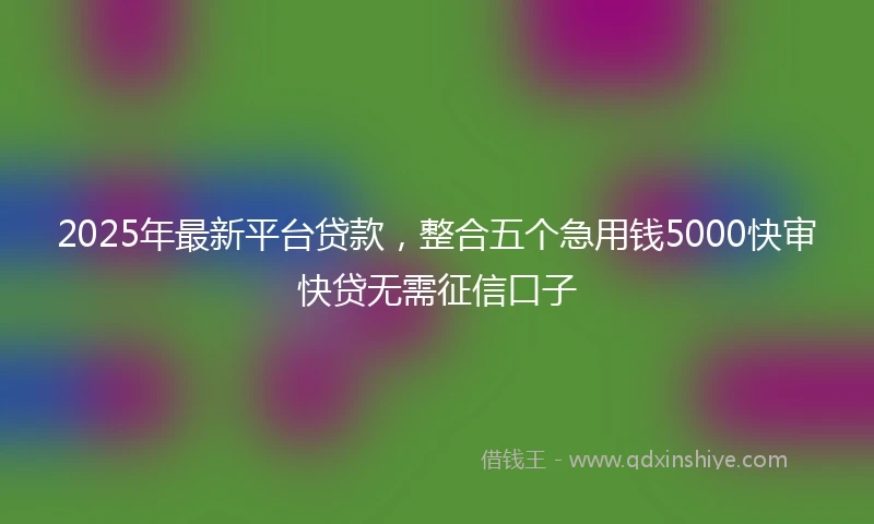 2025年最新平台贷款，整合五个急用钱5000快审快贷无需征信口子