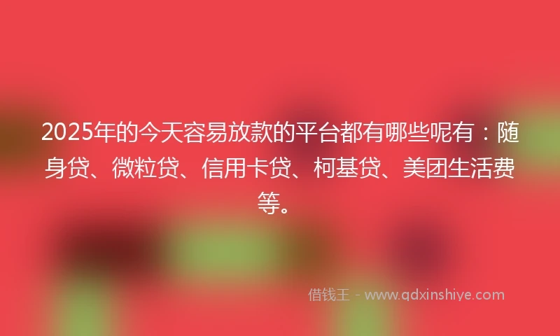 2025年的今天容易放款的平台都有哪些呢有：随身贷、微粒贷、信用卡贷、柯基贷、美团生活费等。