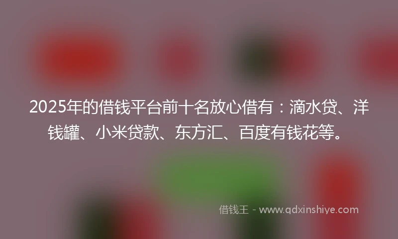 2025年的借钱平台前十名放心借有：滴水贷、洋钱罐、小米贷款、东方汇、百度有钱花等。