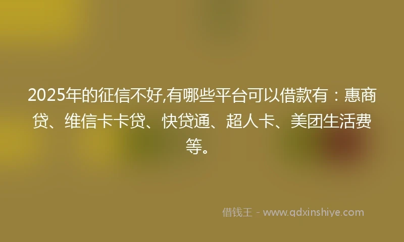 2025年的征信不好,有哪些平台可以借款有：惠商贷、维信卡卡贷、快贷通、超人卡、美团生活费等。