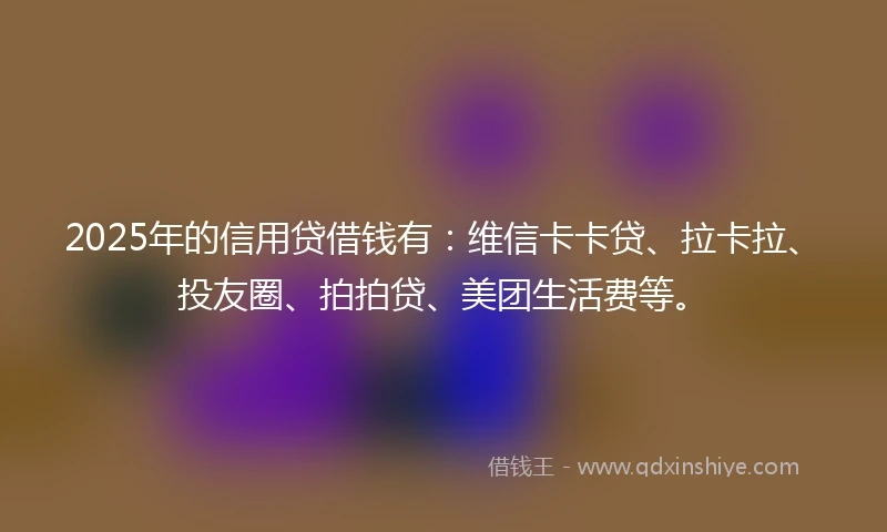 2025年的信用贷借钱有：维信卡卡贷、拉卡拉、投友圈、拍拍贷、美团生活费等。