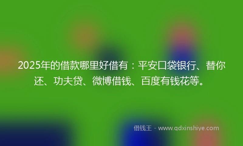 2025年的借款哪里好借有：平安口袋银行、替你还、功夫贷、微博借钱、百度有钱花等。