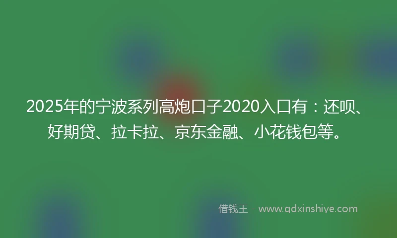 2025年的宁波系列高炮口子2020入口有：还呗、好期贷、拉卡拉、京东金融、小花钱包等。