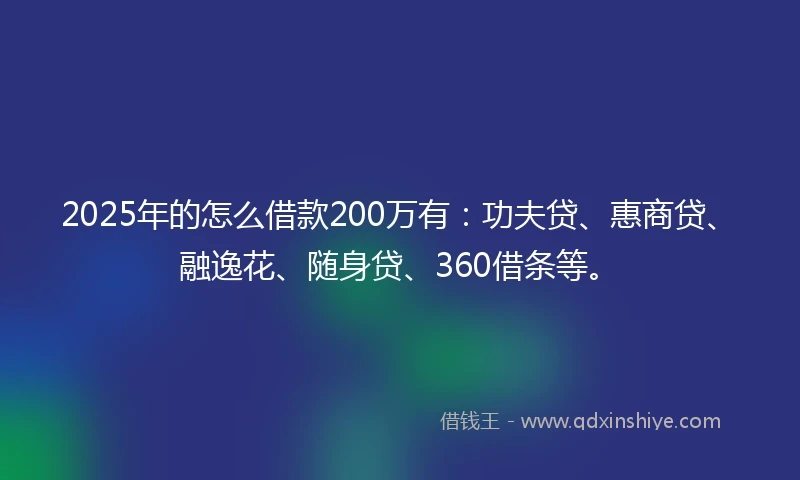 2025年的怎么借款200万有：功夫贷、惠商贷、融逸花、随身贷、360借条等。