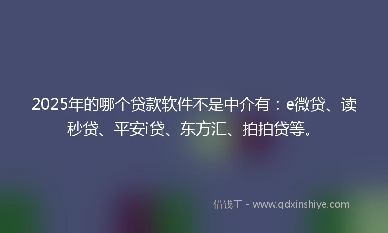 2025年的哪个贷款软件不是中介有：e微贷、读秒贷、平安i贷、东方汇、拍拍贷等。