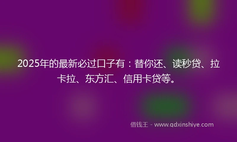 2025年的最新必过口子有：替你还、读秒贷、拉卡拉、东方汇、信用卡贷等。