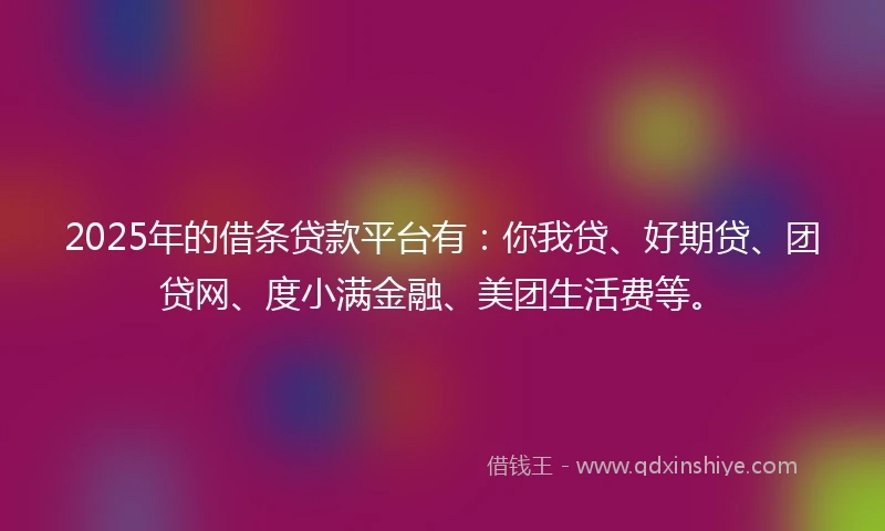 2025年的借条贷款平台有：你我贷、好期贷、团贷网、度小满金融、美团生活费等。