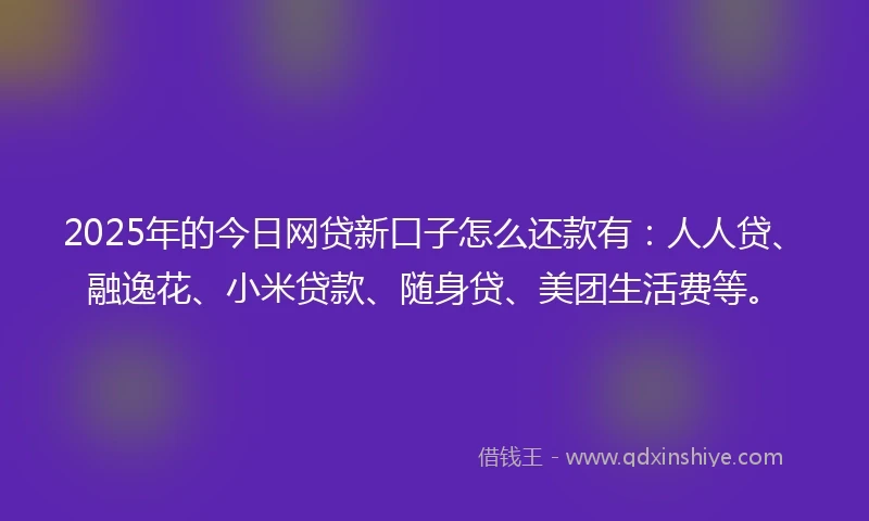 2025年的今日网贷新口子怎么还款有：人人贷、融逸花、小米贷款、随身贷、美团生活费等。
