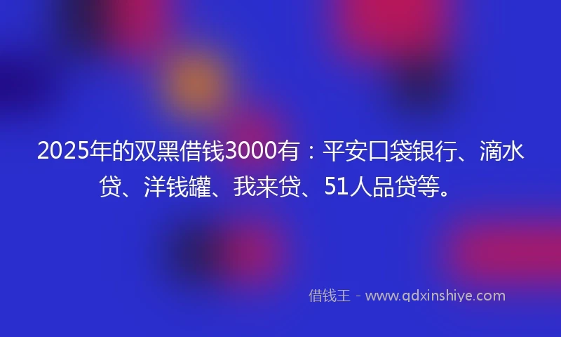 2025年的双黑借钱3000有：平安口袋银行、滴水贷、洋钱罐、我来贷、51人品贷等。