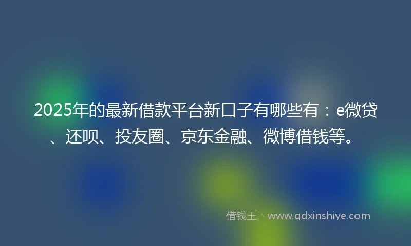 2025年的最新借款平台新口子有哪些有：e微贷、还呗、投友圈、京东金融、微博借钱等。