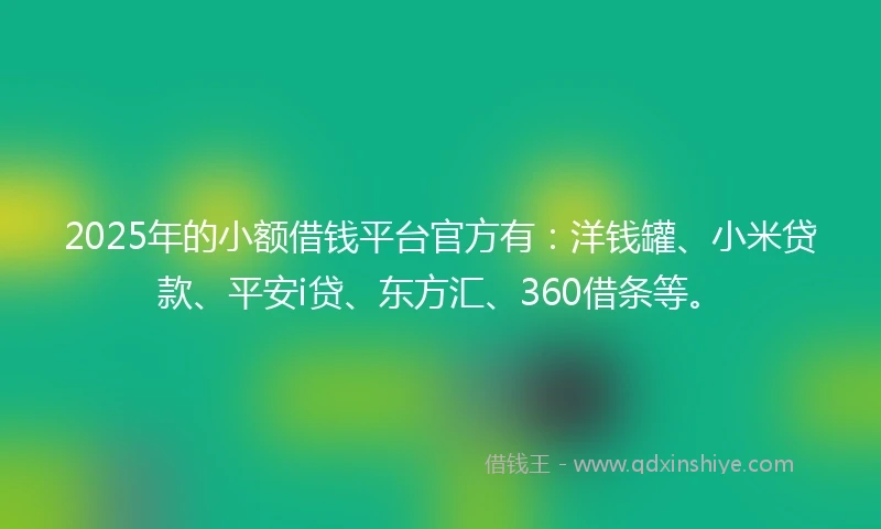 2025年的小额借钱平台官方有：洋钱罐、小米贷款、平安i贷、东方汇、360借条等。