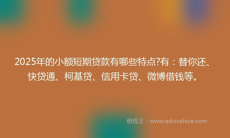2025年的小额短期贷款有哪些特点?有：替你还、快贷通、柯基贷、信用卡贷、微博借钱等。