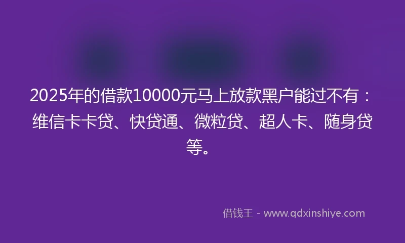 2025年的借款10000元马上放款黑户能过不有：维信卡卡贷、快贷通、微粒贷、超人卡、随身贷等。