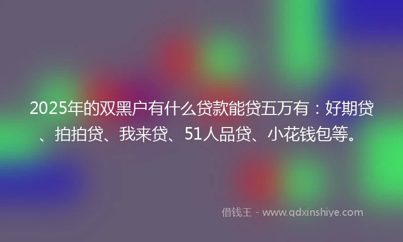 2025年的双黑户有什么贷款能贷五万有：好期贷、拍拍贷、我来贷、51人品贷、小花钱包等。