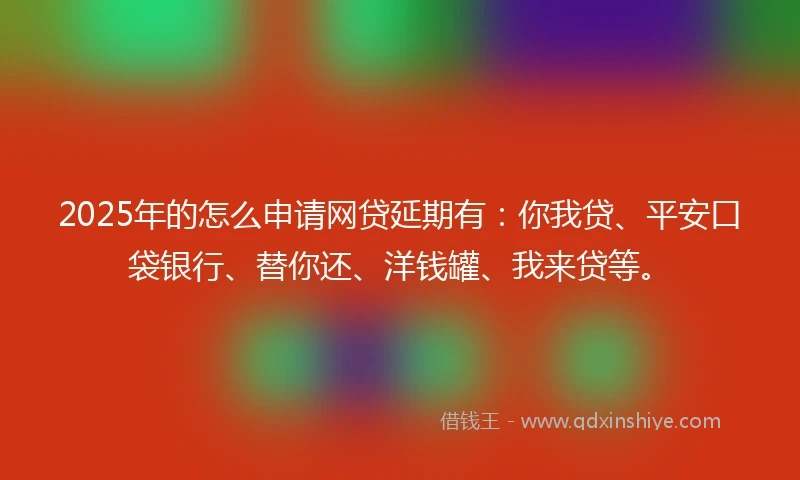 2025年的怎么申请网贷延期有：你我贷、平安口袋银行、替你还、洋钱罐、我来贷等。
