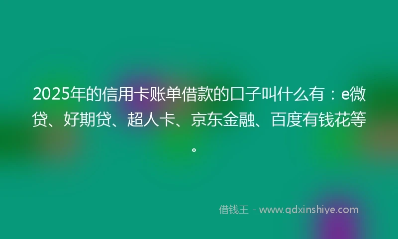 2025年的信用卡账单借款的口子叫什么有：e微贷、好期贷、超人卡、京东金融、百度有钱花等。