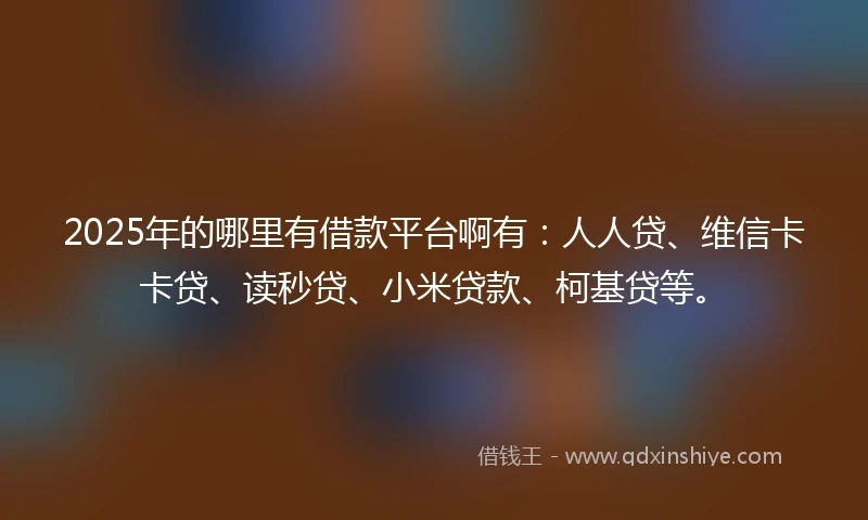 2025年的哪里有借款平台啊有：人人贷、维信卡卡贷、读秒贷、小米贷款、柯基贷等。