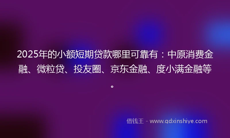 2025年的小额短期贷款哪里可靠有：中原消费金融、微粒贷、投友圈、京东金融、度小满金融等。