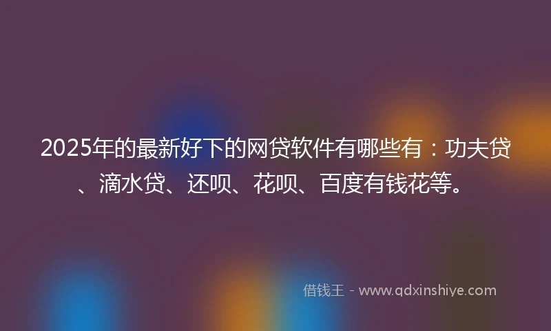 2025年的最新好下的网贷软件有哪些有：功夫贷、滴水贷、还呗、花呗、百度有钱花等。
