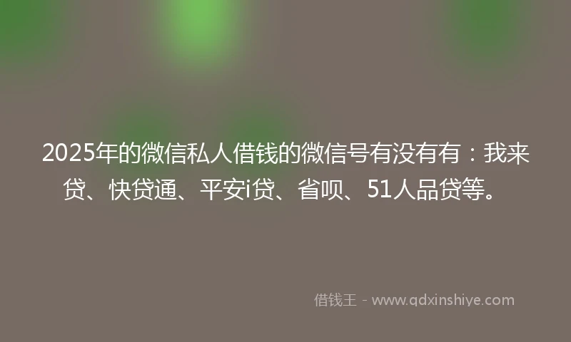 2025年的微信私人借钱的微信号有没有有：我来贷、快贷通、平安i贷、省呗、51人品贷等。