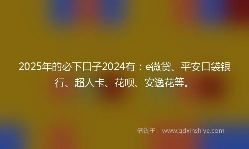 2025年的必下口子2024有：e微贷、平安口袋银行、超人卡、花呗、安逸花等。