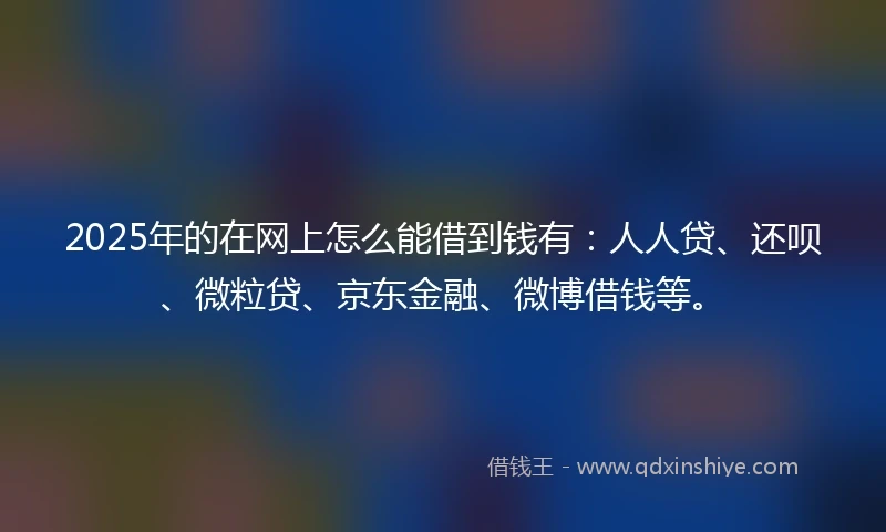 2025年的在网上怎么能借到钱有：人人贷、还呗、微粒贷、京东金融、微博借钱等。