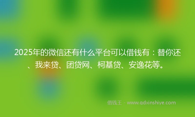 2025年的微信还有什么平台可以借钱有：替你还、我来贷、团贷网、柯基贷、安逸花等。