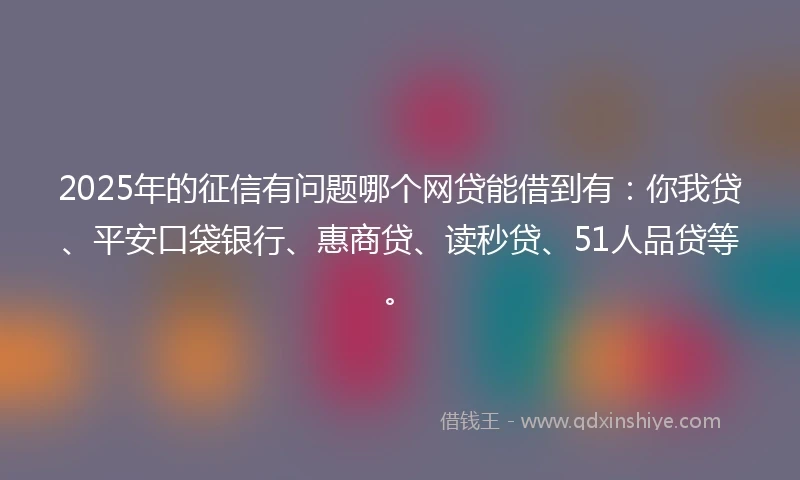 2025年的征信有问题哪个网贷能借到有：你我贷、平安口袋银行、惠商贷、读秒贷、51人品贷等。