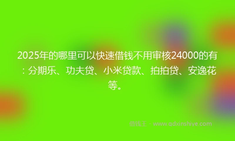 2025年的哪里可以快速借钱不用审核24000的有：分期乐、功夫贷、小米贷款、拍拍贷、安逸花等。