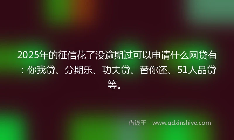 2025年的征信花了没逾期过可以申请什么网贷有：你我贷、分期乐、功夫贷、替你还、51人品贷等。