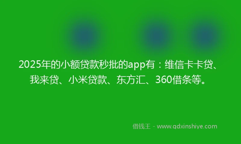 2025年的小额贷款秒批的app有：维信卡卡贷、我来贷、小米贷款、东方汇、360借条等。