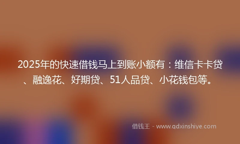2025年的快速借钱马上到账小额有：维信卡卡贷、融逸花、好期贷、51人品贷、小花钱包等。