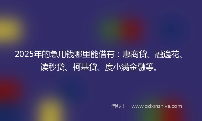 2025年的急用钱哪里能借有：惠商贷、融逸花、读秒贷、柯基贷、度小满金融等。