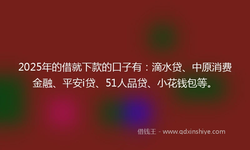 2025年的借就下款的口子有：滴水贷、中原消费金融、平安i贷、51人品贷、小花钱包等。