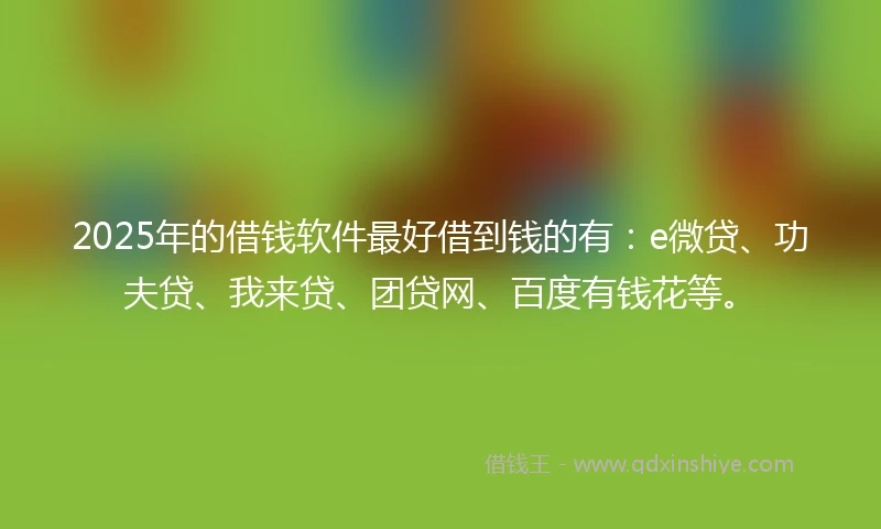 2025年的借钱软件最好借到钱的有：e微贷、功夫贷、我来贷、团贷网、百度有钱花等。