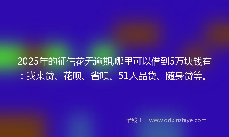 2025年的征信花无逾期,哪里可以借到5万块钱有：我来贷、花呗、省呗、51人品贷、随身贷等。