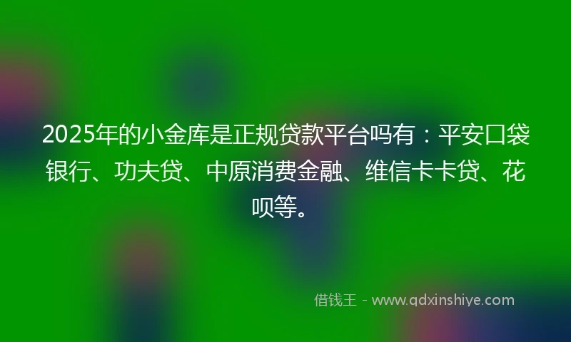 2025年的小金库是正规贷款平台吗有：平安口袋银行、功夫贷、中原消费金融、维信卡卡贷、花呗等。