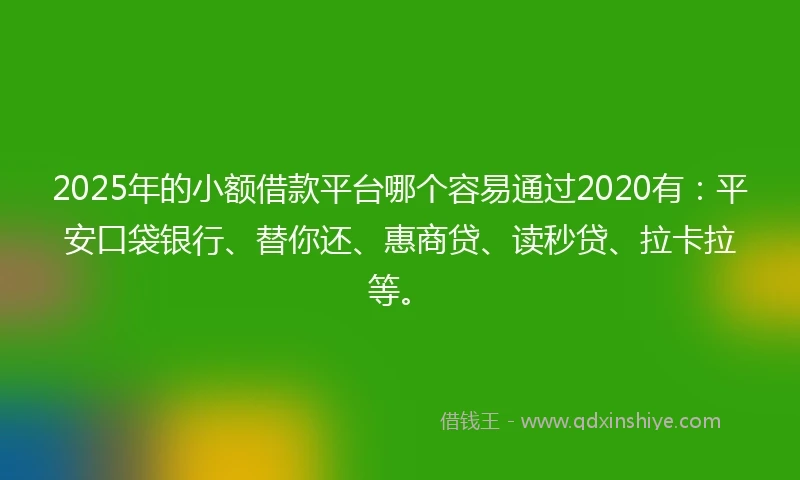 2025年的小额借款平台哪个容易通过2020有：平安口袋银行、替你还、惠商贷、读秒贷、拉卡拉等。