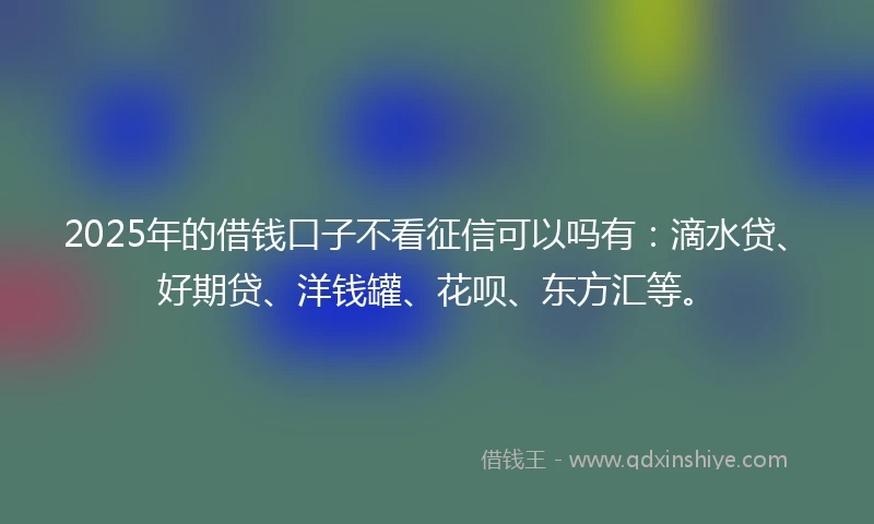 2025年的借钱口子不看征信可以吗有：滴水贷、好期贷、洋钱罐、花呗、东方汇等。
