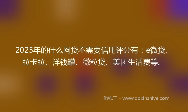 2025年的什么网贷不需要信用评分有：e微贷、拉卡拉、洋钱罐、微粒贷、美团生活费等。