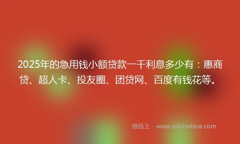 2025年的急用钱小额贷款一千利息多少有：惠商贷、超人卡、投友圈、团贷网、百度有钱花等。