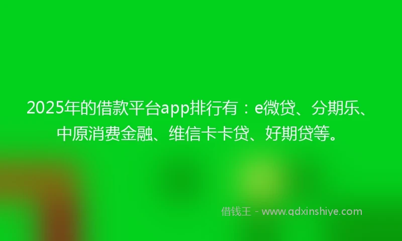 2025年的借款平台app排行有：e微贷、分期乐、中原消费金融、维信卡卡贷、好期贷等。