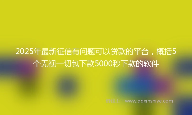 2025年最新征信有问题可以贷款的平台，概括5个无视一切包下款5000秒下款的软件