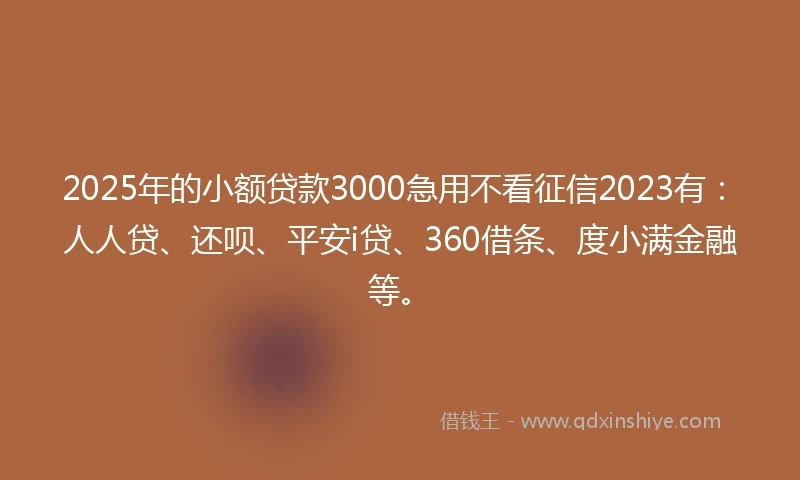 2025年的小额贷款3000急用不看征信2023有：人人贷、还呗、平安i贷、360借条、度小满金融等。