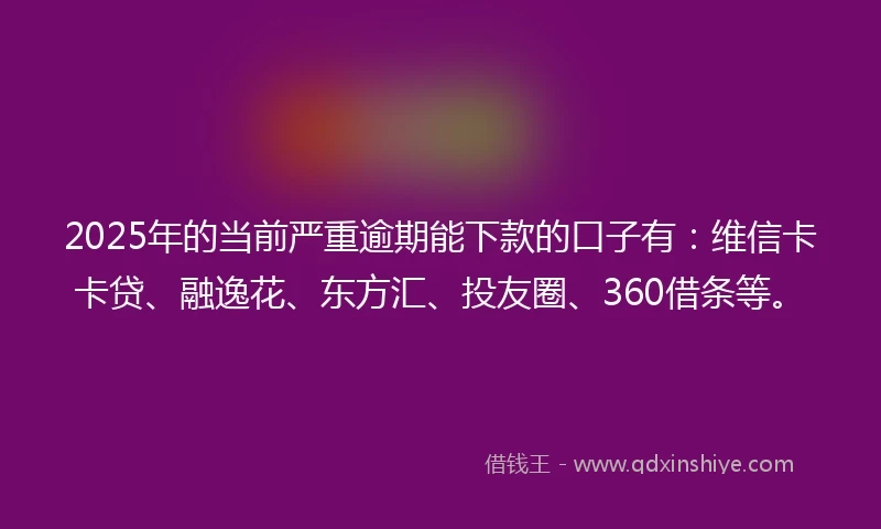 2025年的当前严重逾期能下款的口子有：维信卡卡贷、融逸花、东方汇、投友圈、360借条等。