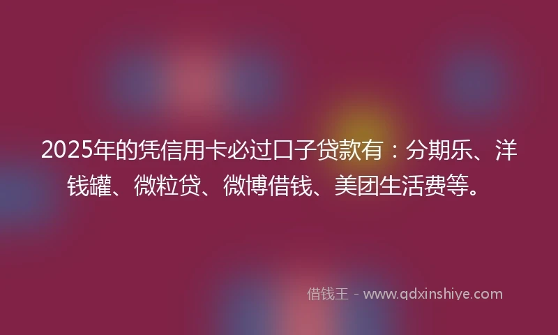 2025年的凭信用卡必过口子贷款有：分期乐、洋钱罐、微粒贷、微博借钱、美团生活费等。