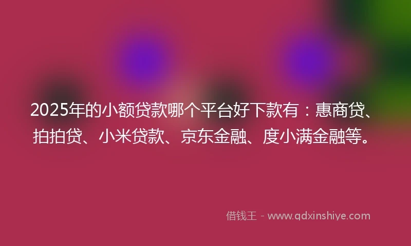 2025年的小额贷款哪个平台好下款有：惠商贷、拍拍贷、小米贷款、京东金融、度小满金融等。